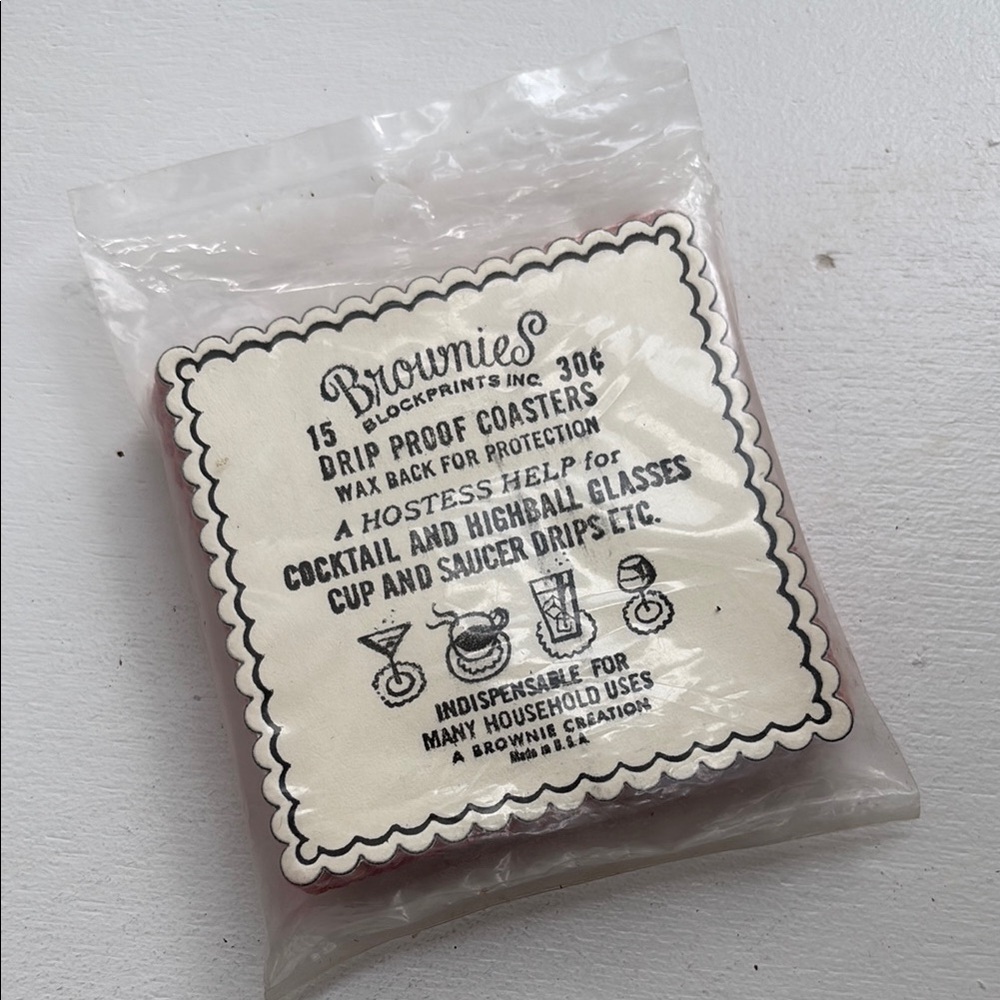Vintage MCM Brownies Blockprints Drip Proof Coasters 15 NIB deadstock ‘65-75